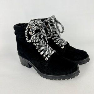 Steve Madden Genny Womens Black Suede Combat Boots Lace Up Chunky Lug size 8.5